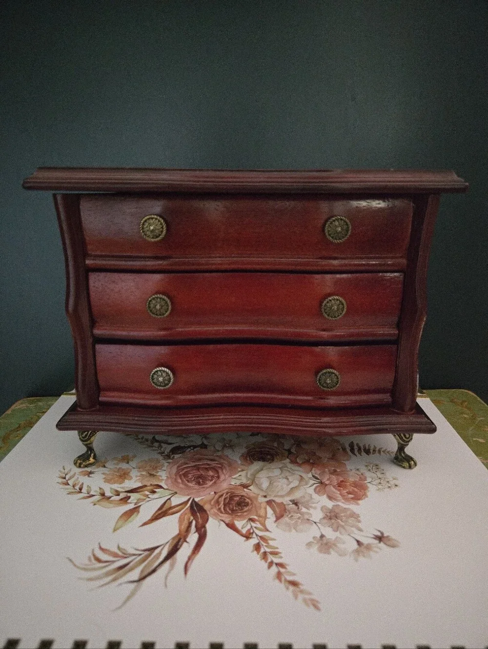 Vintage Style Mini Jewelry Chest in Deep Mahogany